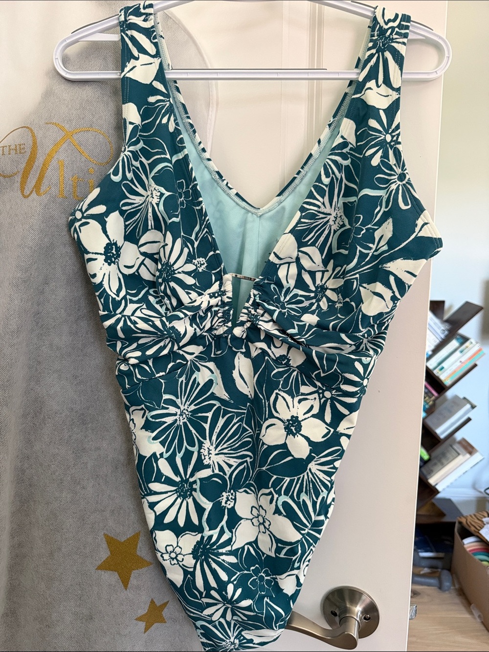 Adore Me Teal and White Floral One-Piece Swimsuit